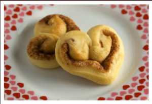 Valentine's Day heart shaped cinnamon bun